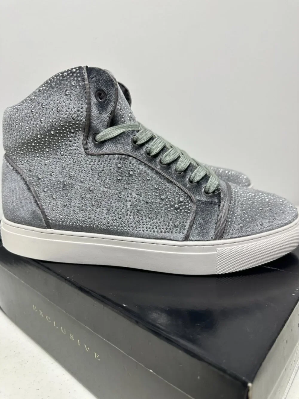 After Midnight Flash Sneakers Men 9 Silver Velvet Rhinestone Studded Bling
